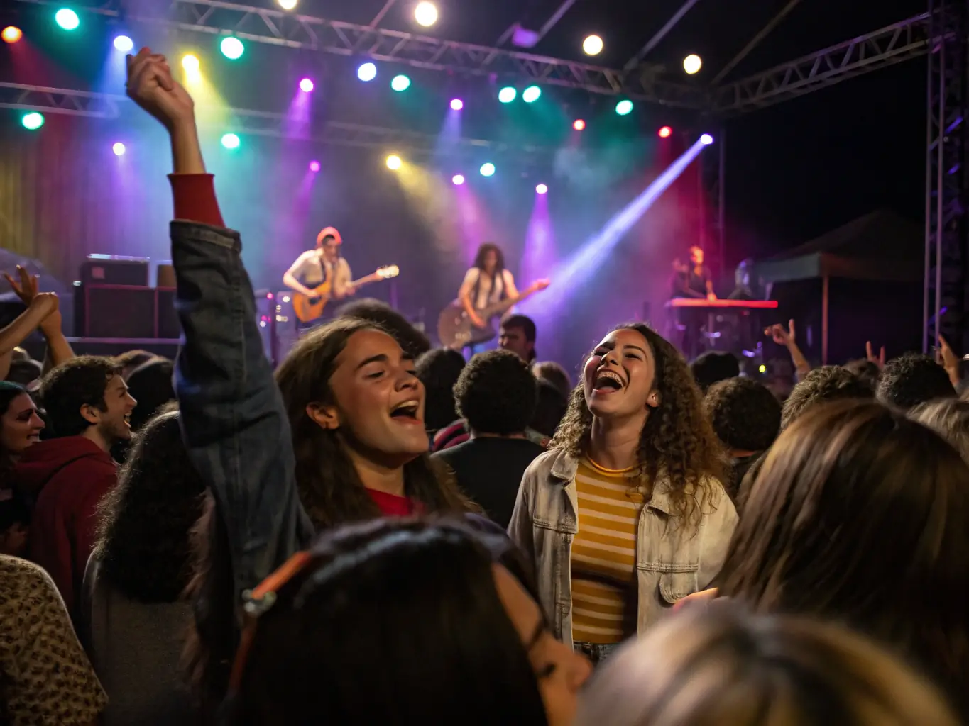 A vibrant image showcasing a live music performance organized by DIVIN, with diverse artists on stage and an enthusiastic audience.