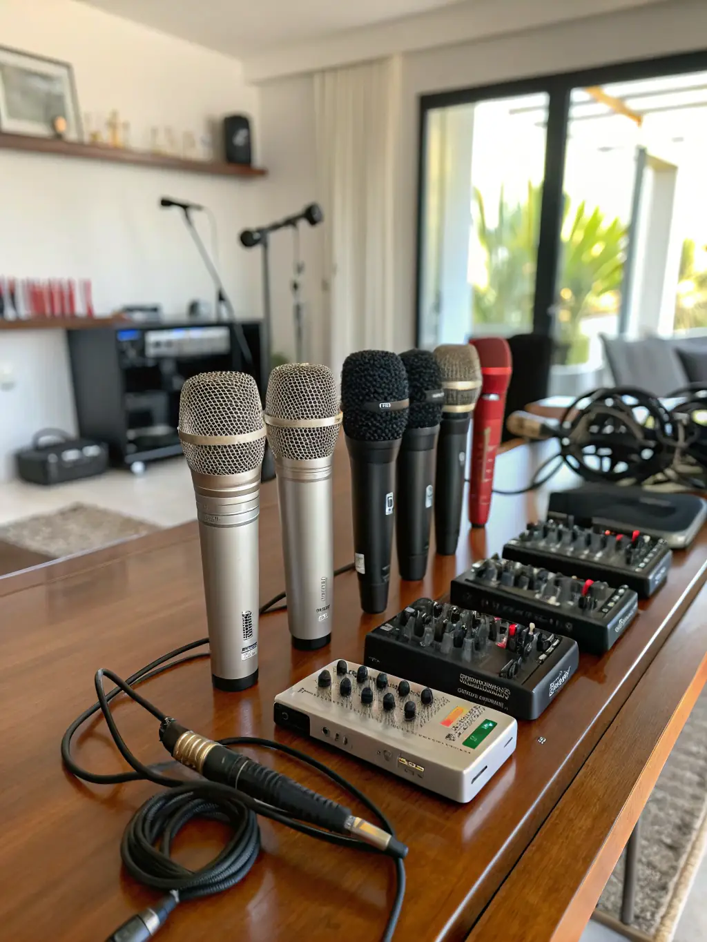 A photo of professional audio equipment provided by DIVIN, set up for a recording session, highlighting the organization's support for artists' technical needs.