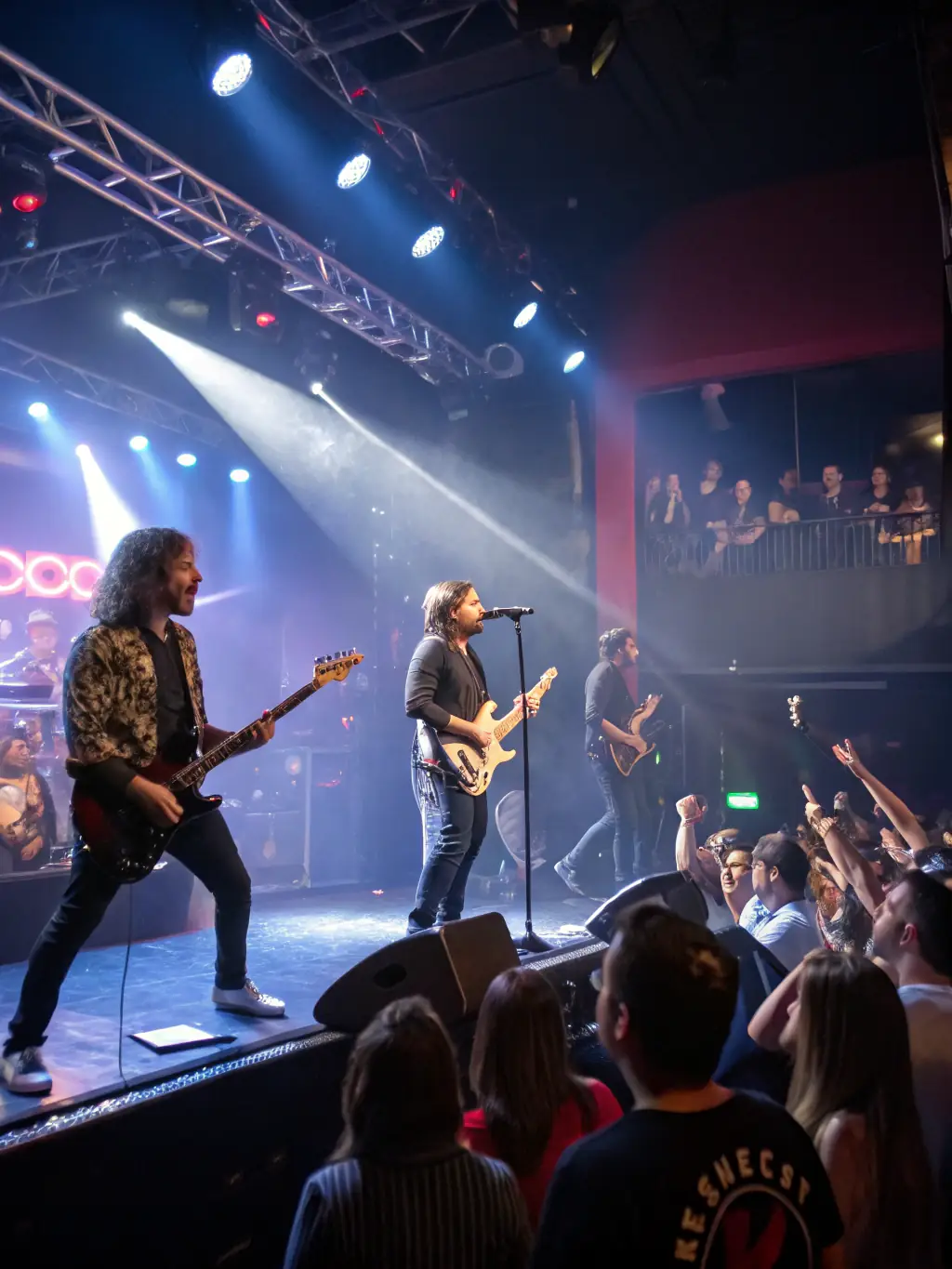 A vibrant photograph capturing a live music performance organized by DIVIN, showcasing a local band on stage with an enthusiastic audience in Tulle, France.
